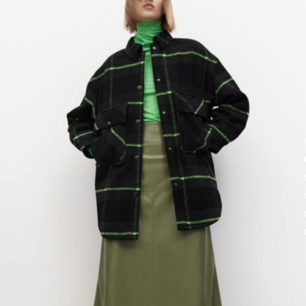 Zara Oversized Wool Blend Overshirt jacket with Quilted Lining Sz-M